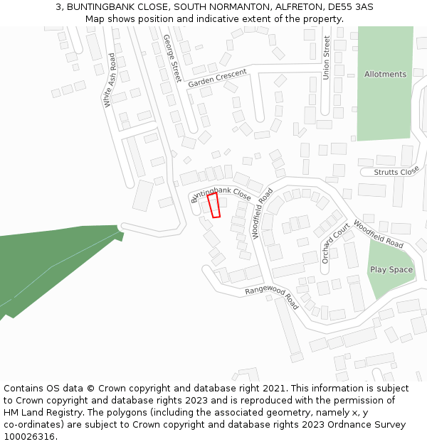 3, BUNTINGBANK CLOSE, SOUTH NORMANTON, ALFRETON, DE55 3AS: Location map and indicative extent of plot