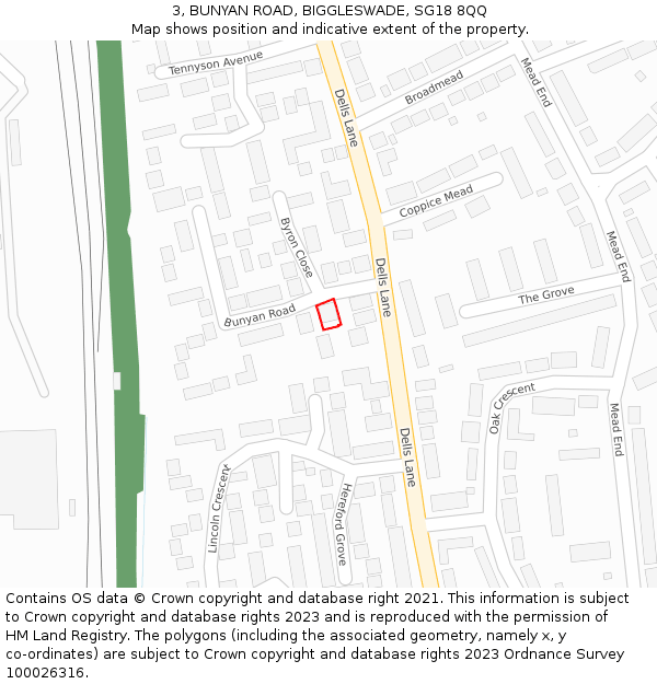 3, BUNYAN ROAD, BIGGLESWADE, SG18 8QQ: Location map and indicative extent of plot