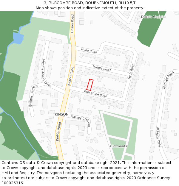 3, BURCOMBE ROAD, BOURNEMOUTH, BH10 5JT: Location map and indicative extent of plot