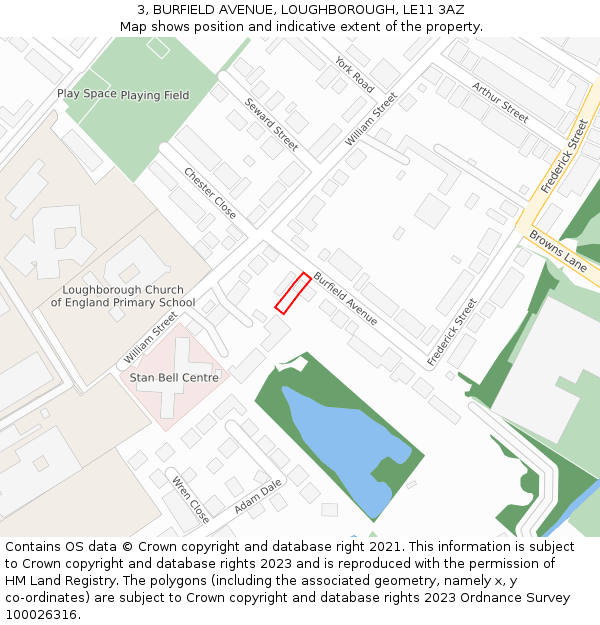 3, BURFIELD AVENUE, LOUGHBOROUGH, LE11 3AZ: Location map and indicative extent of plot