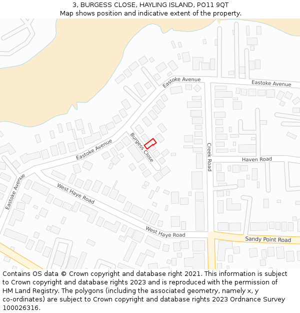3, BURGESS CLOSE, HAYLING ISLAND, PO11 9QT: Location map and indicative extent of plot