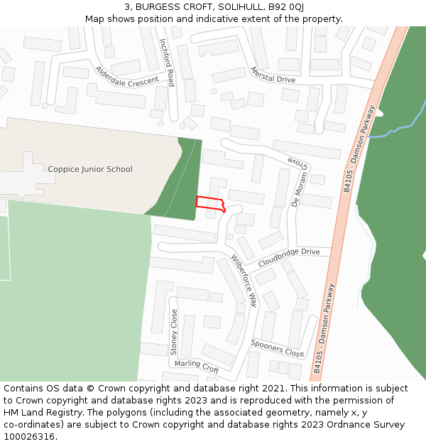 3, BURGESS CROFT, SOLIHULL, B92 0QJ: Location map and indicative extent of plot