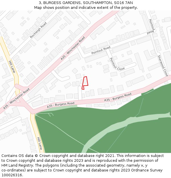 3, BURGESS GARDENS, SOUTHAMPTON, SO16 7AN: Location map and indicative extent of plot