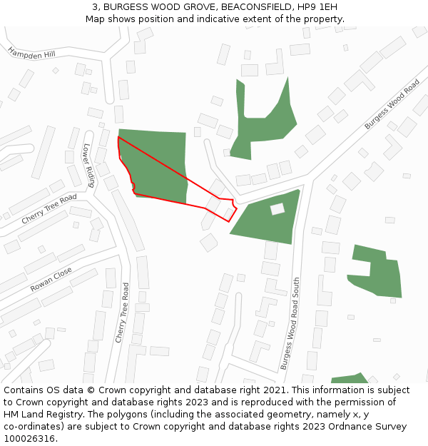 3, BURGESS WOOD GROVE, BEACONSFIELD, HP9 1EH: Location map and indicative extent of plot