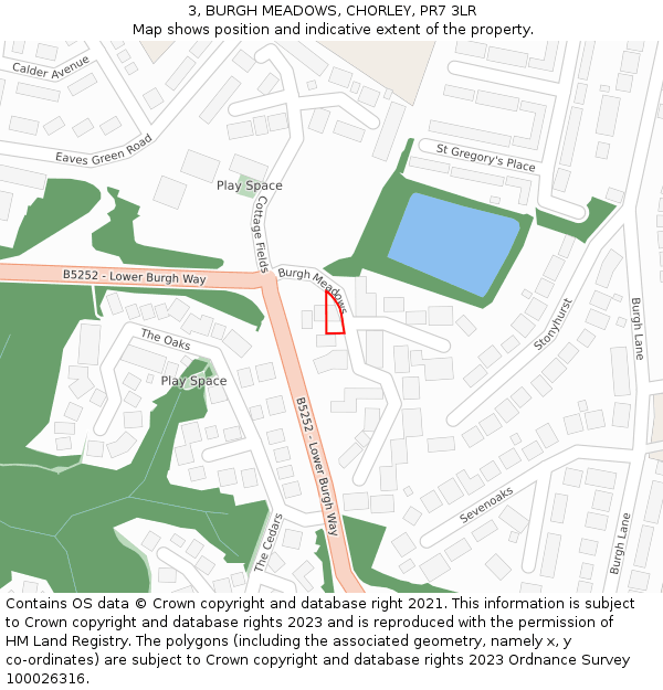 3, BURGH MEADOWS, CHORLEY, PR7 3LR: Location map and indicative extent of plot