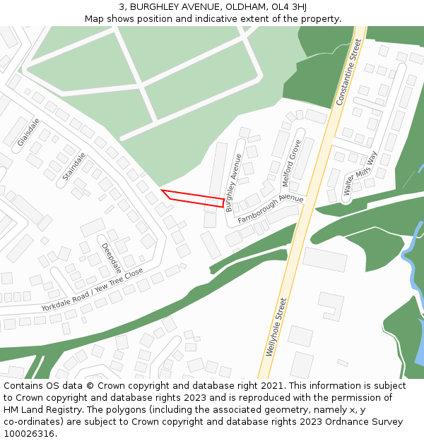 3, BURGHLEY AVENUE, OLDHAM, OL4 3HJ: Location map and indicative extent of plot