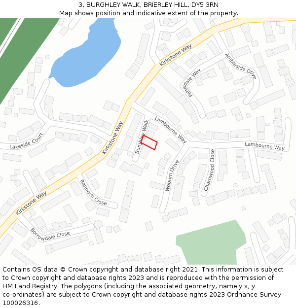 3, BURGHLEY WALK, BRIERLEY HILL, DY5 3RN: Location map and indicative extent of plot