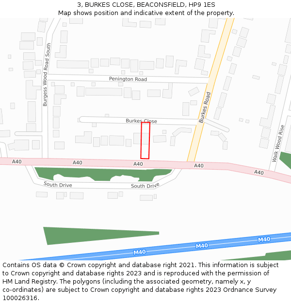 3, BURKES CLOSE, BEACONSFIELD, HP9 1ES: Location map and indicative extent of plot