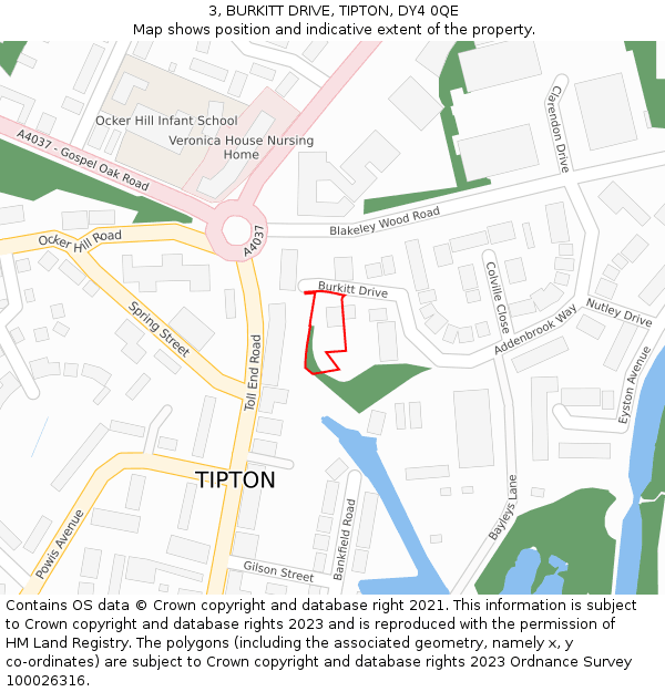 3, BURKITT DRIVE, TIPTON, DY4 0QE: Location map and indicative extent of plot