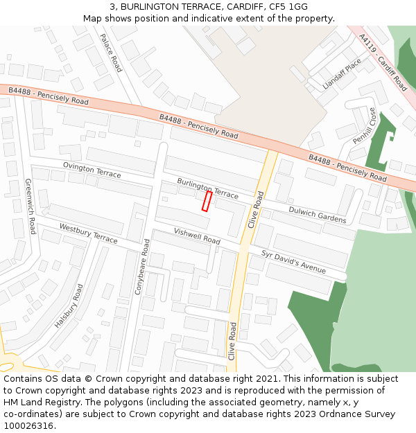 3, BURLINGTON TERRACE, CARDIFF, CF5 1GG: Location map and indicative extent of plot