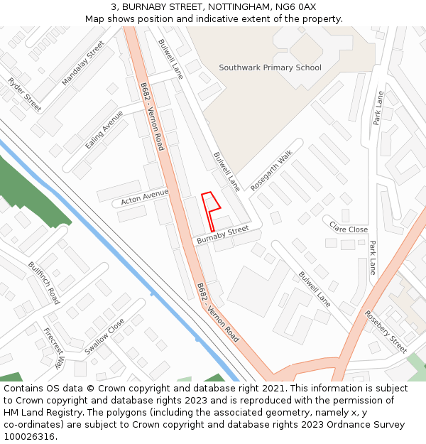 3, BURNABY STREET, NOTTINGHAM, NG6 0AX: Location map and indicative extent of plot