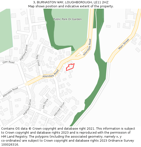 3, BURNASTON WAY, LOUGHBOROUGH, LE11 2HZ: Location map and indicative extent of plot