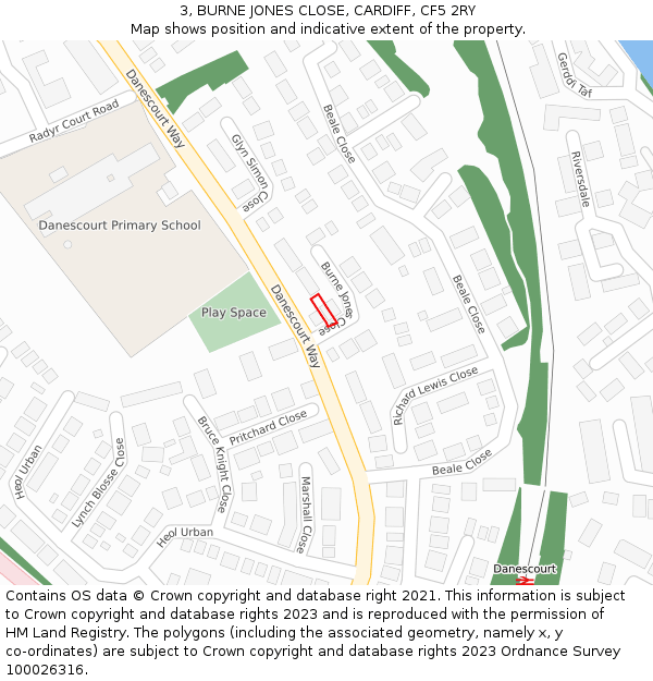3, BURNE JONES CLOSE, CARDIFF, CF5 2RY: Location map and indicative extent of plot