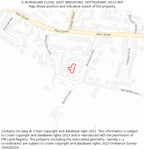 3, BURNEHAM CLOSE, EAST BRIDGFORD, NOTTINGHAM, NG13 8NT: Location map and indicative extent of plot