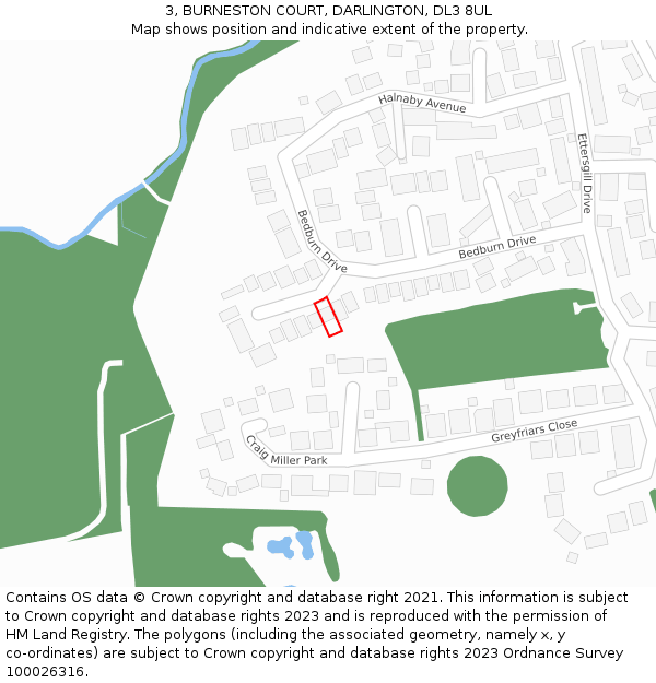 3, BURNESTON COURT, DARLINGTON, DL3 8UL: Location map and indicative extent of plot