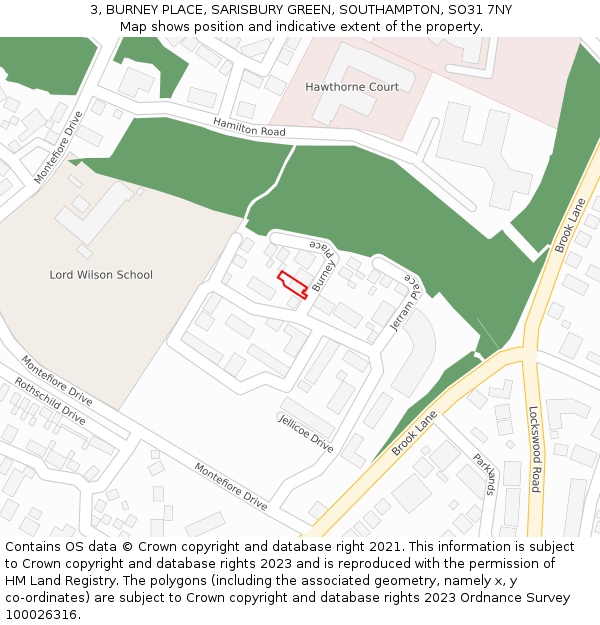 3, BURNEY PLACE, SARISBURY GREEN, SOUTHAMPTON, SO31 7NY: Location map and indicative extent of plot