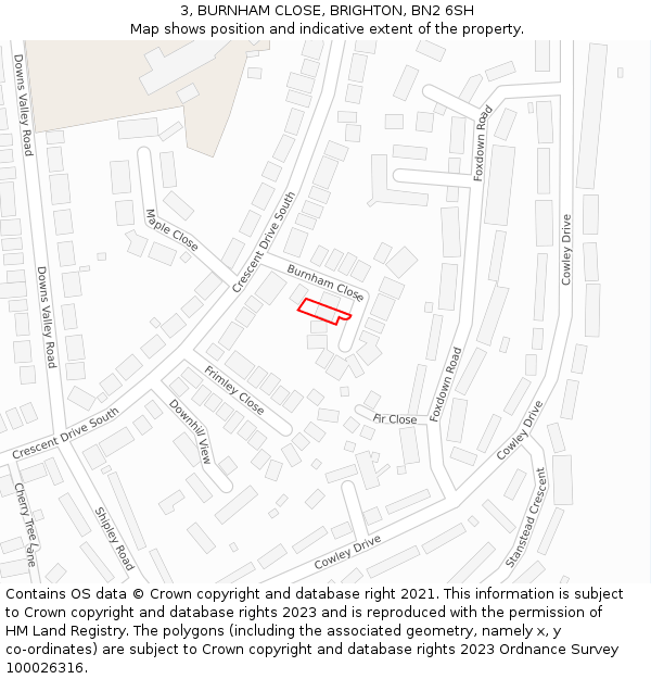 3, BURNHAM CLOSE, BRIGHTON, BN2 6SH: Location map and indicative extent of plot