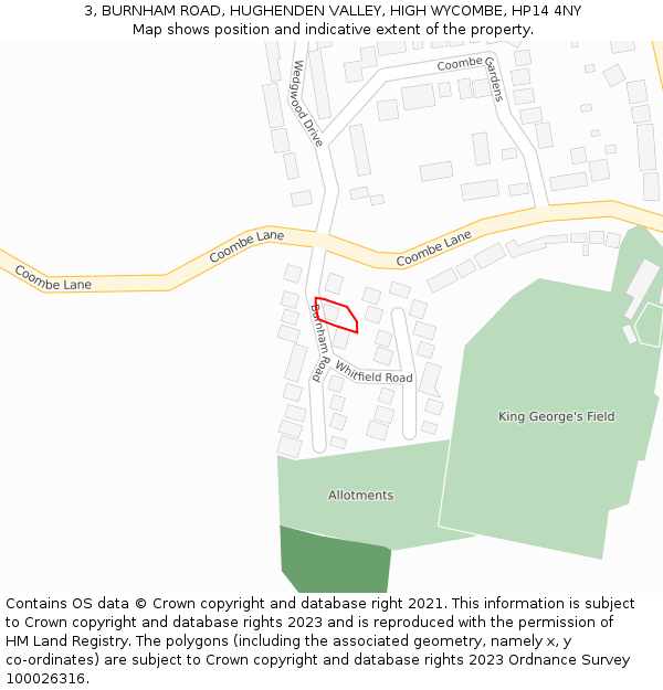 3, BURNHAM ROAD, HUGHENDEN VALLEY, HIGH WYCOMBE, HP14 4NY: Location map and indicative extent of plot