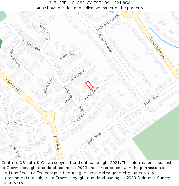 3, BURRELL CLOSE, AYLESBURY, HP21 8GA: Location map and indicative extent of plot