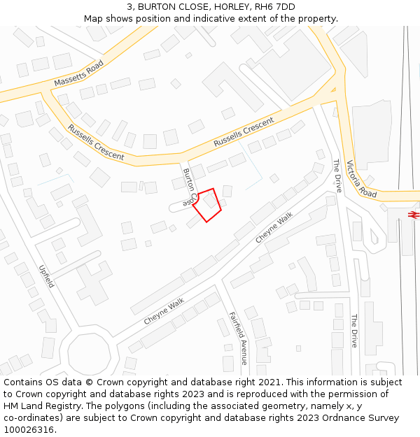 3, BURTON CLOSE, HORLEY, RH6 7DD: Location map and indicative extent of plot