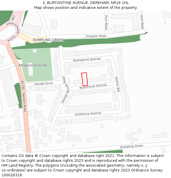 3, BURTONTYNE AVENUE, DEREHAM, NR19 1HL: Location map and indicative extent of plot