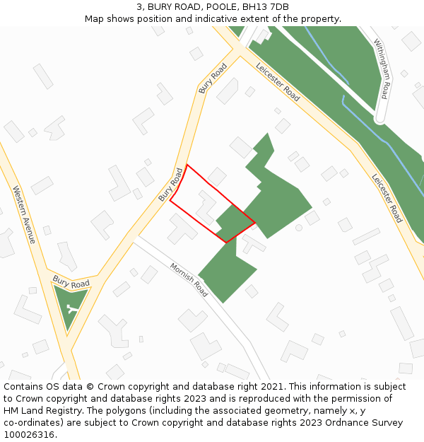 3, BURY ROAD, POOLE, BH13 7DB: Location map and indicative extent of plot