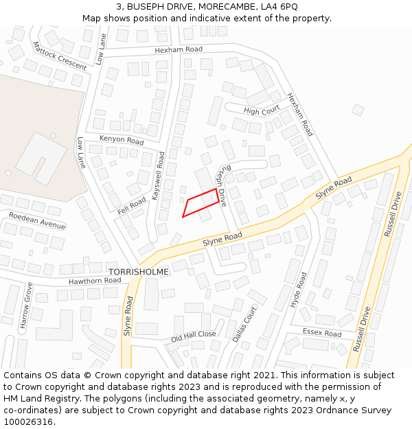 3, BUSEPH DRIVE, MORECAMBE, LA4 6PQ: Location map and indicative extent of plot