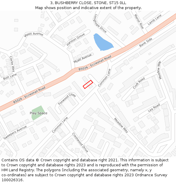 3, BUSHBERRY CLOSE, STONE, ST15 0LL: Location map and indicative extent of plot