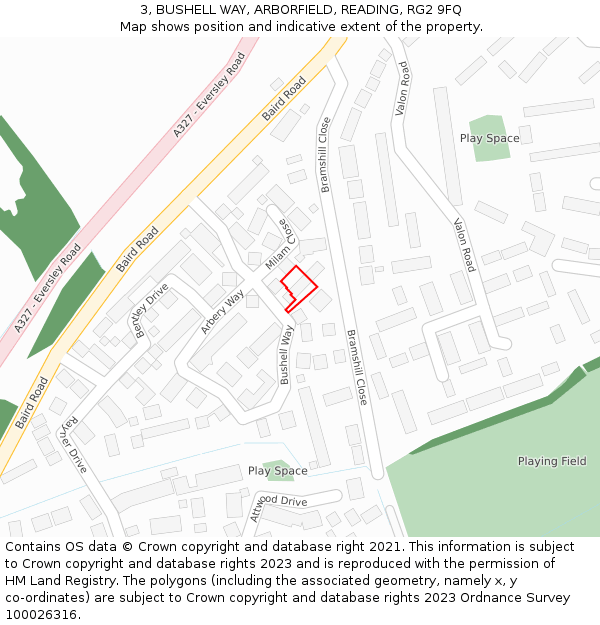 3, BUSHELL WAY, ARBORFIELD, READING, RG2 9FQ: Location map and indicative extent of plot