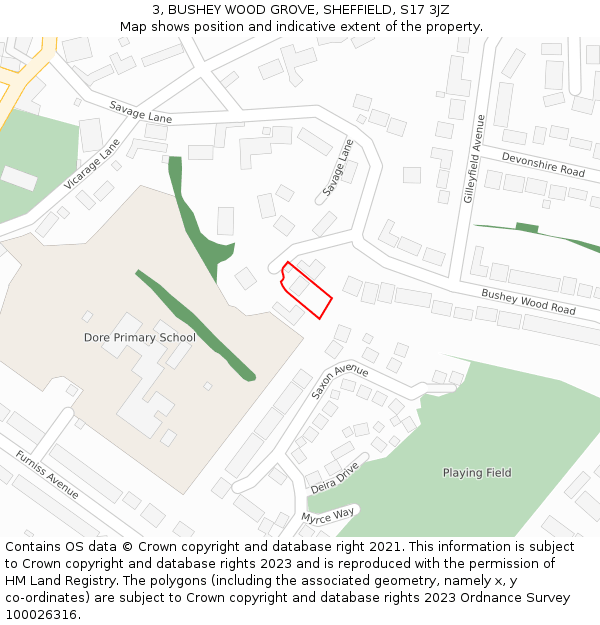 3, BUSHEY WOOD GROVE, SHEFFIELD, S17 3JZ: Location map and indicative extent of plot