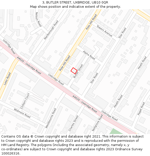 3, BUTLER STREET, UXBRIDGE, UB10 0QR: Location map and indicative extent of plot