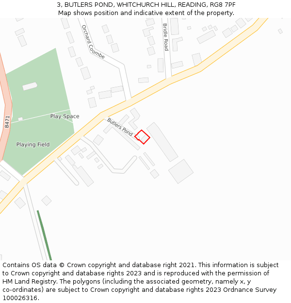 3, BUTLERS POND, WHITCHURCH HILL, READING, RG8 7PF: Location map and indicative extent of plot