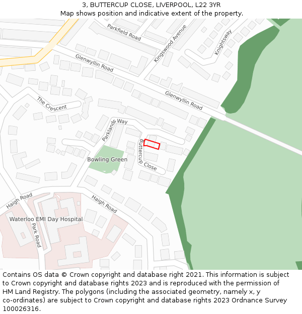 3, BUTTERCUP CLOSE, LIVERPOOL, L22 3YR: Location map and indicative extent of plot