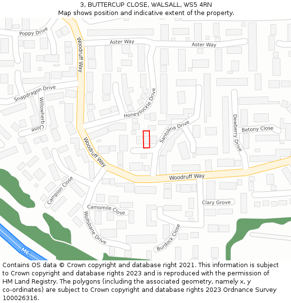 3, BUTTERCUP CLOSE, WALSALL, WS5 4RN: Location map and indicative extent of plot