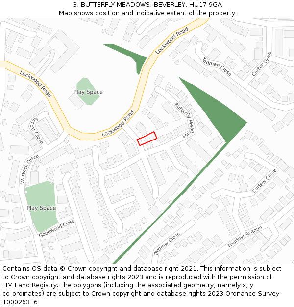 3, BUTTERFLY MEADOWS, BEVERLEY, HU17 9GA: Location map and indicative extent of plot