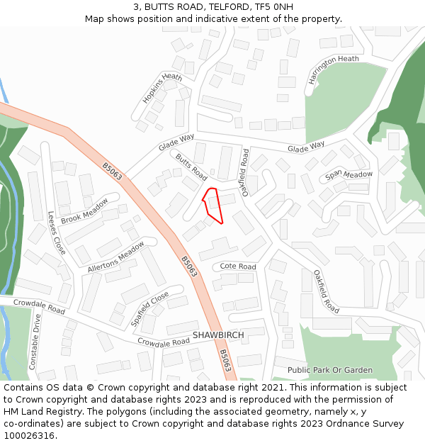 3, BUTTS ROAD, TELFORD, TF5 0NH: Location map and indicative extent of plot