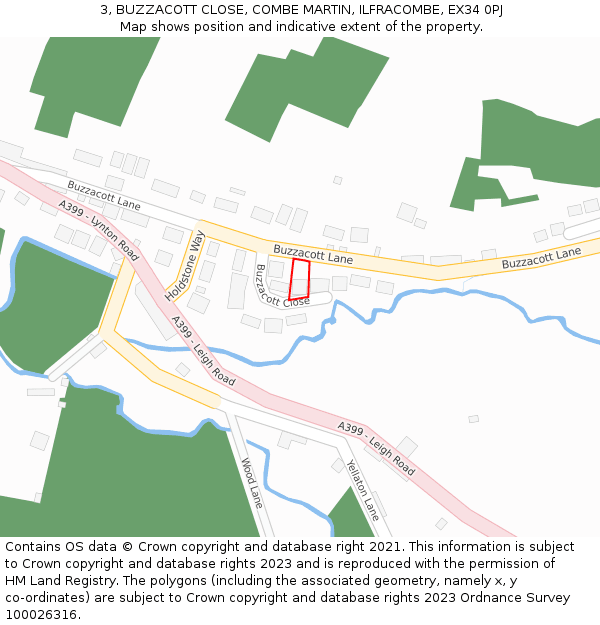 3, BUZZACOTT CLOSE, COMBE MARTIN, ILFRACOMBE, EX34 0PJ: Location map and indicative extent of plot