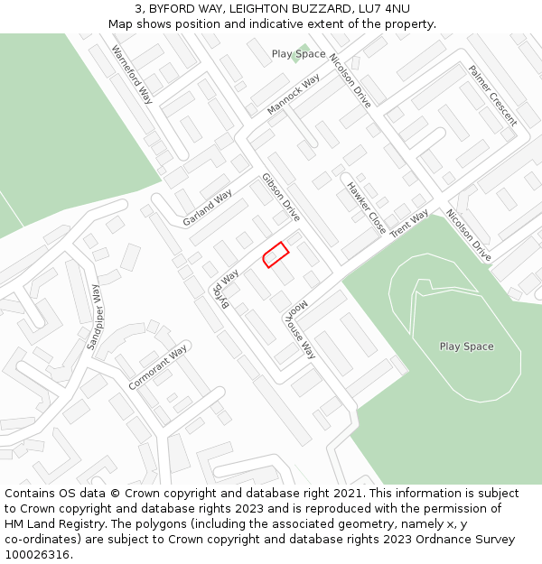 3, BYFORD WAY, LEIGHTON BUZZARD, LU7 4NU: Location map and indicative extent of plot