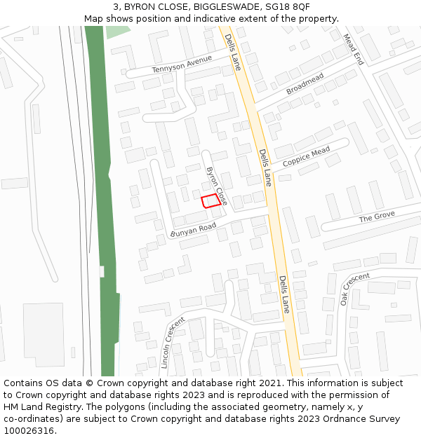 3, BYRON CLOSE, BIGGLESWADE, SG18 8QF: Location map and indicative extent of plot