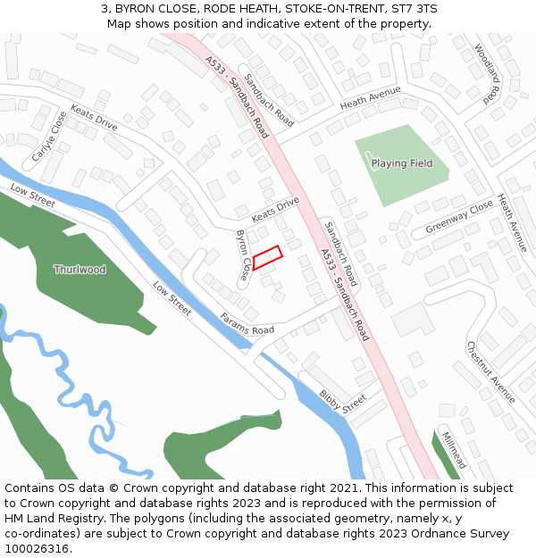 3, BYRON CLOSE, RODE HEATH, STOKE-ON-TRENT, ST7 3TS: Location map and indicative extent of plot