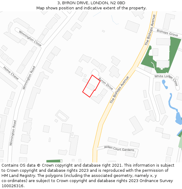 3, BYRON DRIVE, LONDON, N2 0BD: Location map and indicative extent of plot