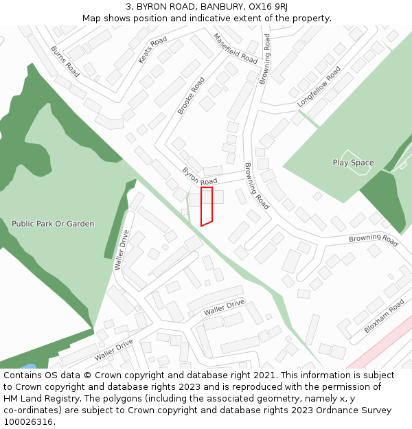 3, BYRON ROAD, BANBURY, OX16 9RJ: Location map and indicative extent of plot