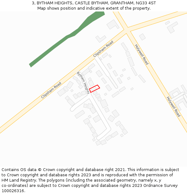 3, BYTHAM HEIGHTS, CASTLE BYTHAM, GRANTHAM, NG33 4ST: Location map and indicative extent of plot