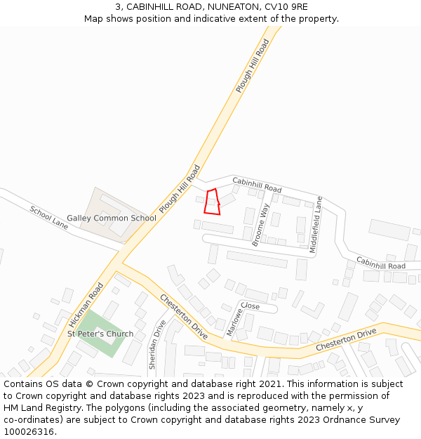 3, CABINHILL ROAD, NUNEATON, CV10 9RE: Location map and indicative extent of plot