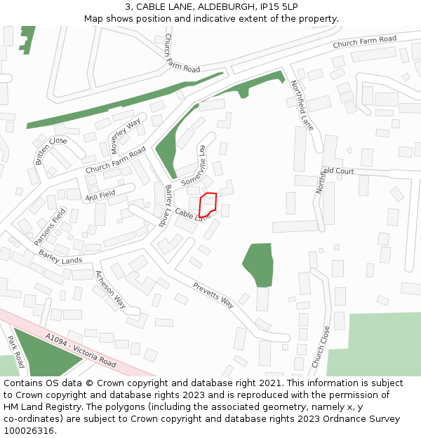 3, CABLE LANE, ALDEBURGH, IP15 5LP: Location map and indicative extent of plot
