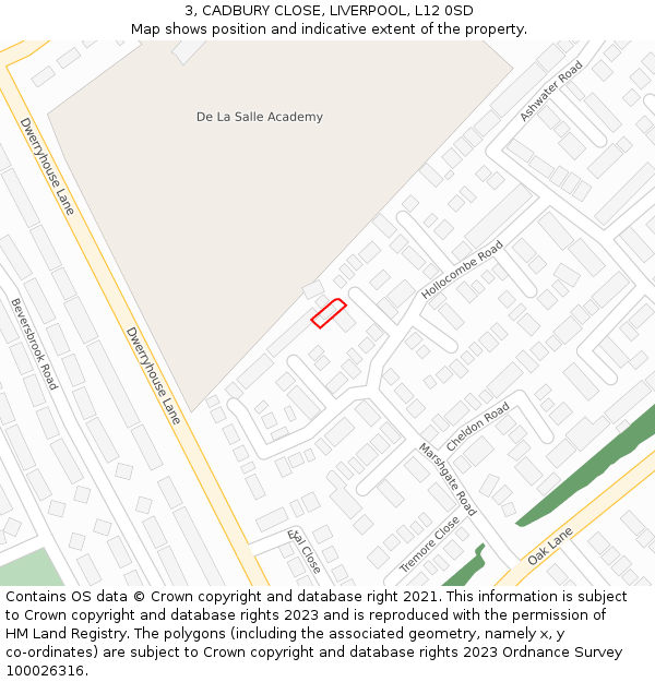 3, CADBURY CLOSE, LIVERPOOL, L12 0SD: Location map and indicative extent of plot
