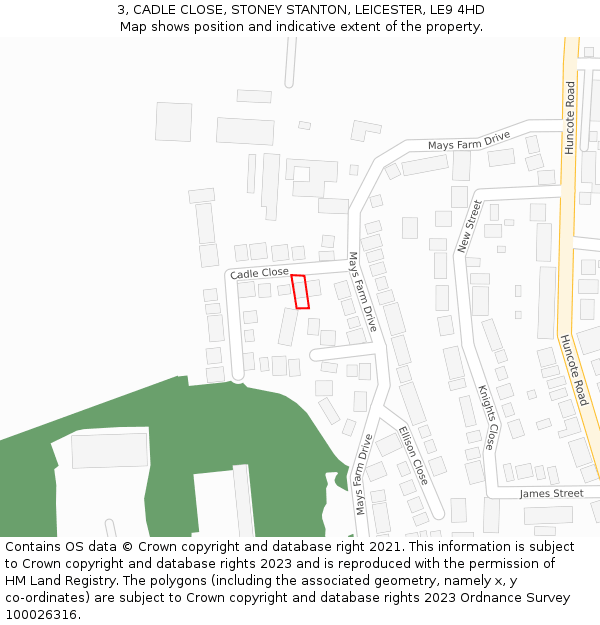 3, CADLE CLOSE, STONEY STANTON, LEICESTER, LE9 4HD: Location map and indicative extent of plot