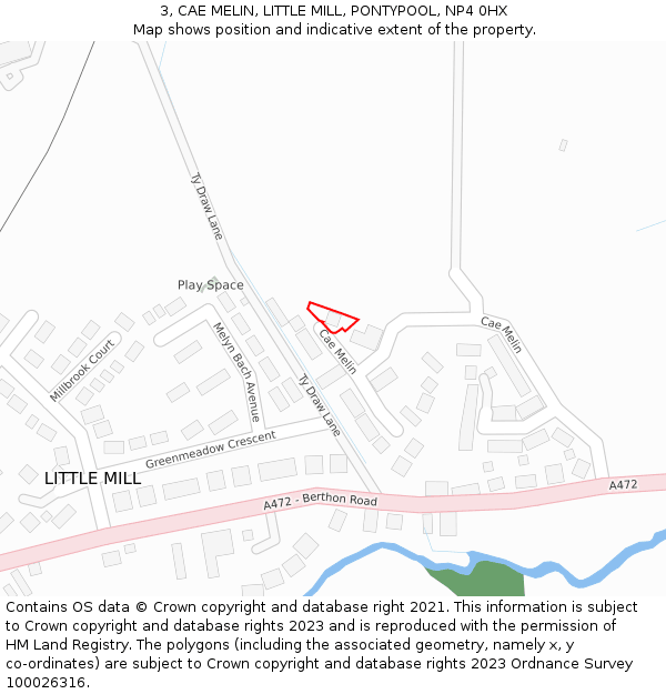 3, CAE MELIN, LITTLE MILL, PONTYPOOL, NP4 0HX: Location map and indicative extent of plot