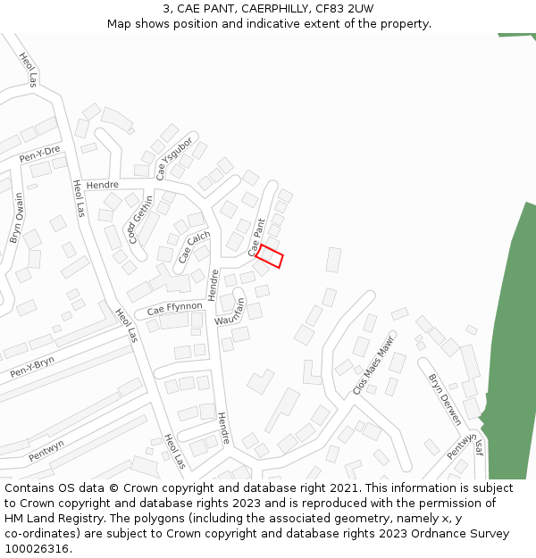 3, CAE PANT, CAERPHILLY, CF83 2UW: Location map and indicative extent of plot