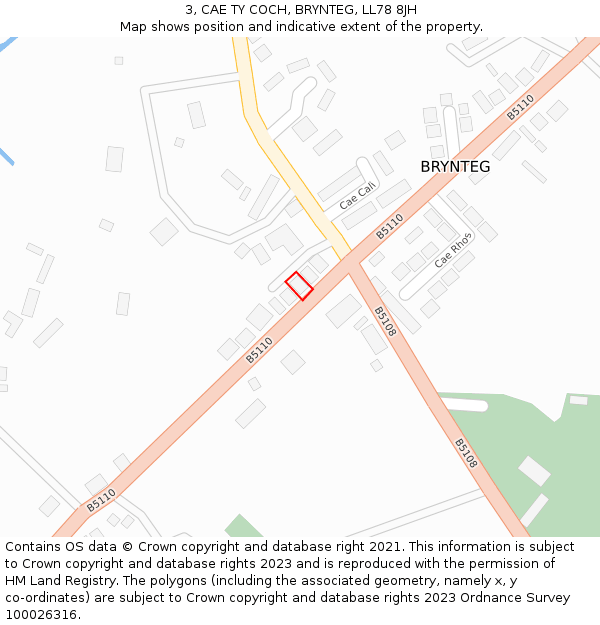 3, CAE TY COCH, BRYNTEG, LL78 8JH: Location map and indicative extent of plot